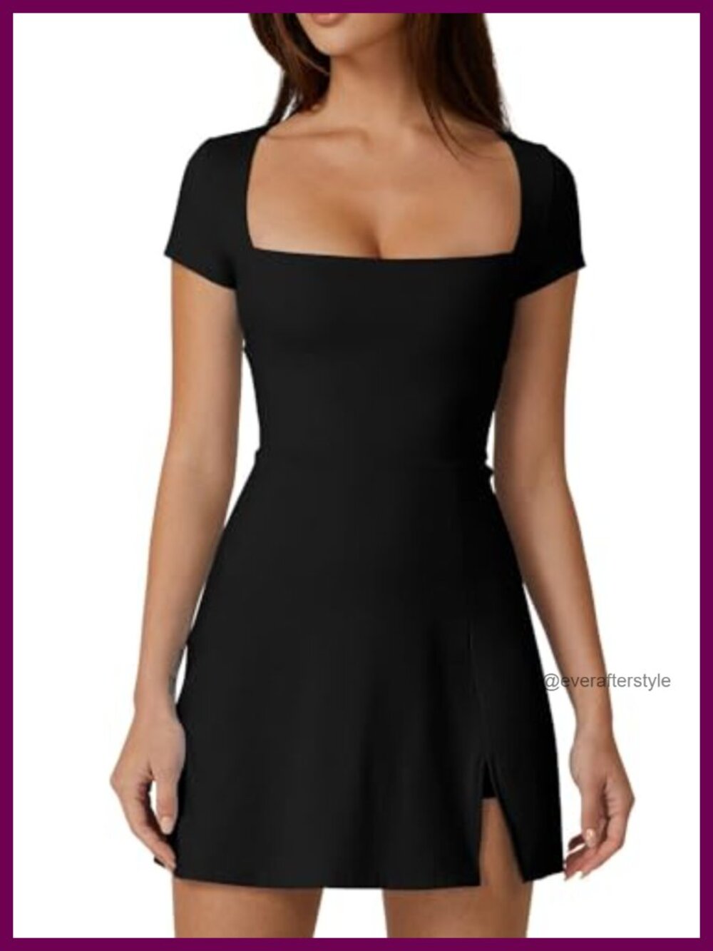 Women's Tennis Dress Square Neck Short Sleeve Built-in Shorts Athletic Golf